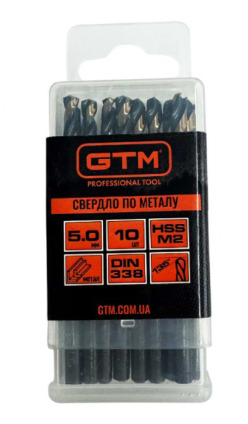 Свердло GTM 5,0 мм HSS 10 шт. з подвійним покриттям (EM2-050K)
